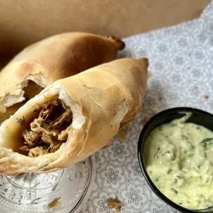 Pork empanada and salsa