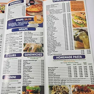 the menu of the restaurant