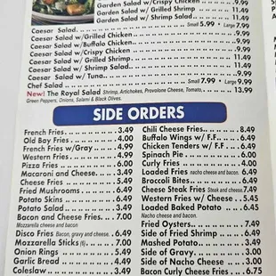 the menu of the restaurant