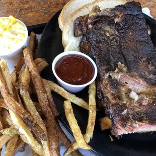 1/2 slab of ribs, fresh cut fries and cheesey corn