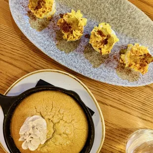 Deviled eggs and cornbread