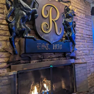 a fire place in a pub