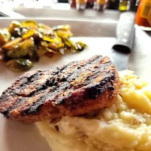 Ale Pork Chop w/ Mashed Potatoes &amp; Brussel Sprouts