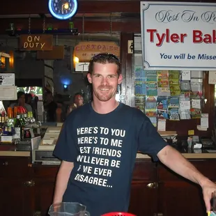Big D, our wild and crazy, entertaining, AWESOME cocktail mixer,  Tuesday through Friday night bartender.  GO Big D