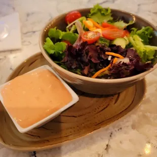 Side salad with Thousand Island dressing