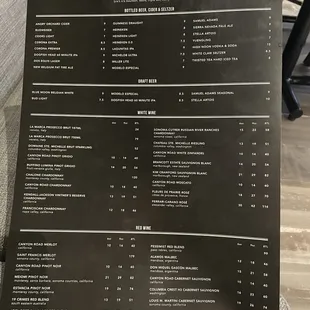 Drink menu