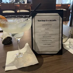 Spring cocktail list and platinum margarita