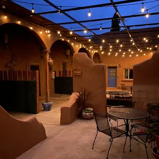 Our patio has a fountain and a small fire pit. It's a beautiful place to relax after your day's adventure; perfect for a small event!