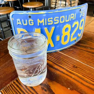 Waters and License plate as table number