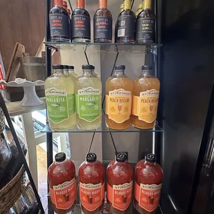 a display of bottles of beverage