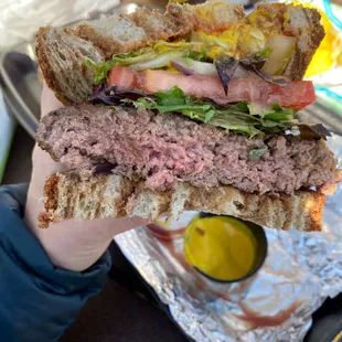 Burger on marbled rye