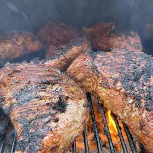 Tri-tip barbecued over charcoal, used on the french dip