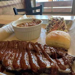 Brisket plate, comes with your choice of two sides.