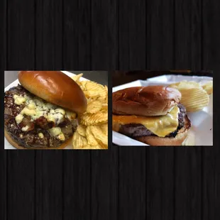 a burger and potato chips