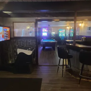 a pool table and bar