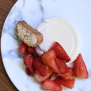 Panna Cotta w/ macerated strawberries (comped)