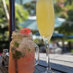 Watermelon mojito and pineapple mimosa!!  2 refreshing drinks for a hot summer day!!