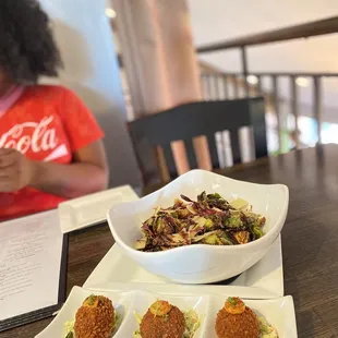 Crab cakes and Brussels Sprouts