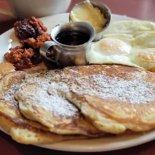 Pancake breakfast with side of Chorizo and Eggs