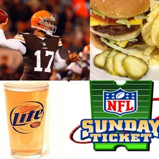 a football stadium, a beer, and a sandwich