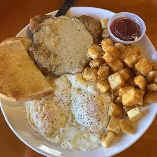 Chicken fried steak and eggs