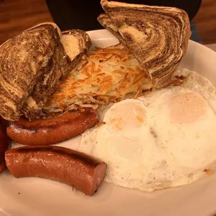Eggs breakfast with kielbasa