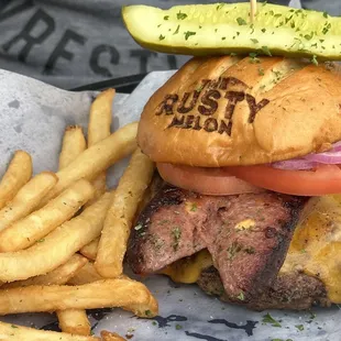 a burger and french fries