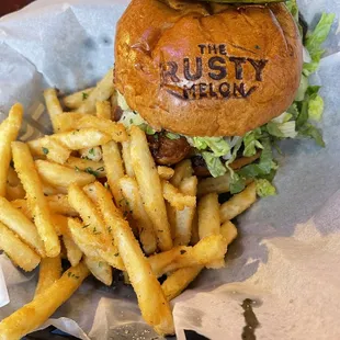 a burger and french fries