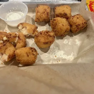 Mac and cheese bites. On the kids menu but excellent snacks.
