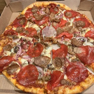 Hot Carnivore Pizza, add mushrooms and red onions.