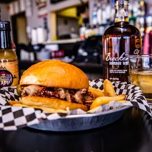 Wednesday special. Pulled pork sandwich and bourbon.