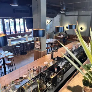 a view of the bar and dining area