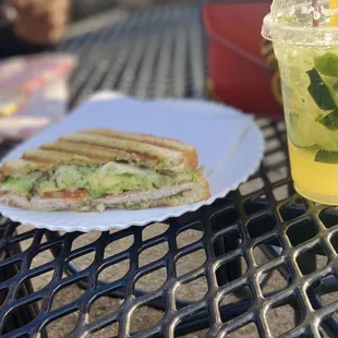 a sandwich and a drink