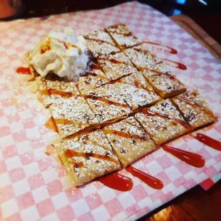 Apple crepe. With Cider syrup and Whipped Cream