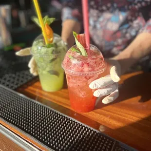 two drinks on the bar