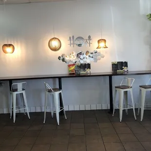 Inside, only seating area to the right.