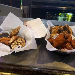 Egg rolls and chicken wings