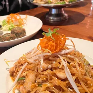 Pad Thai (front), Chive Pancake, Drunkman Noodles (back)