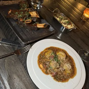 Ribs and brisket &amp; four gras ravioli