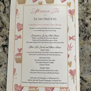 Tea menu in February