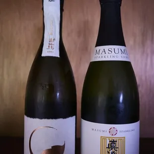Masumi Sanka Jumai Daiginjo $75 (L), Masumi Sparkling $65 (R).  Both outstanding paired with sushi