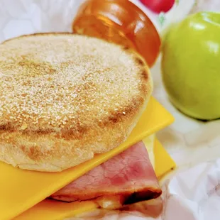 ham, cheese, and an apple