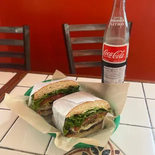 BBQ Beef Sandwich with provolone and a 1 liter Mexican coke