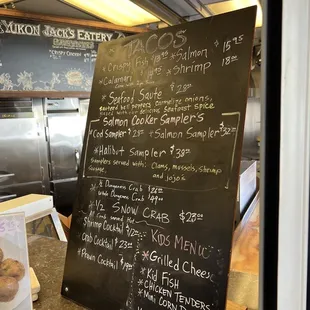 a menu on a blackboard