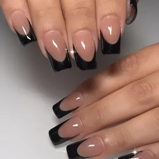 Gel X Nails with Black French Manicure by Ruby