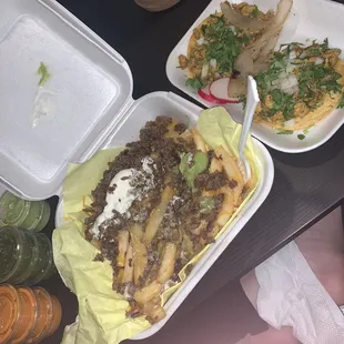 Asada fries and chicken tacos