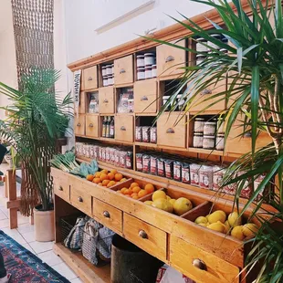 a fruit stand in a store