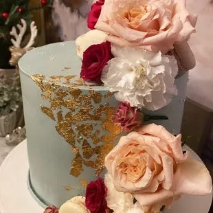 a cake with flowers on top