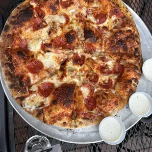 Pepperoni and sausage pizza