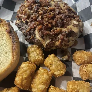 Pb and B burger with Tater Tots
